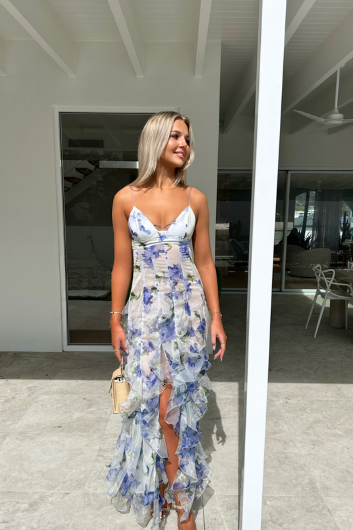 Liana – Elegante Luchtige Maxi Jurk met Bloemenprint en Ruffles