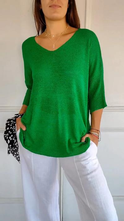 Emma Soft Knitted Top with V-Neck – Stylish & Comfortable