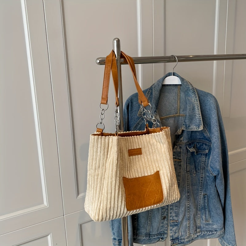 Eva Luxe Velours Côtelé Handtas – Elegant & Ruim met Gouden Ketting