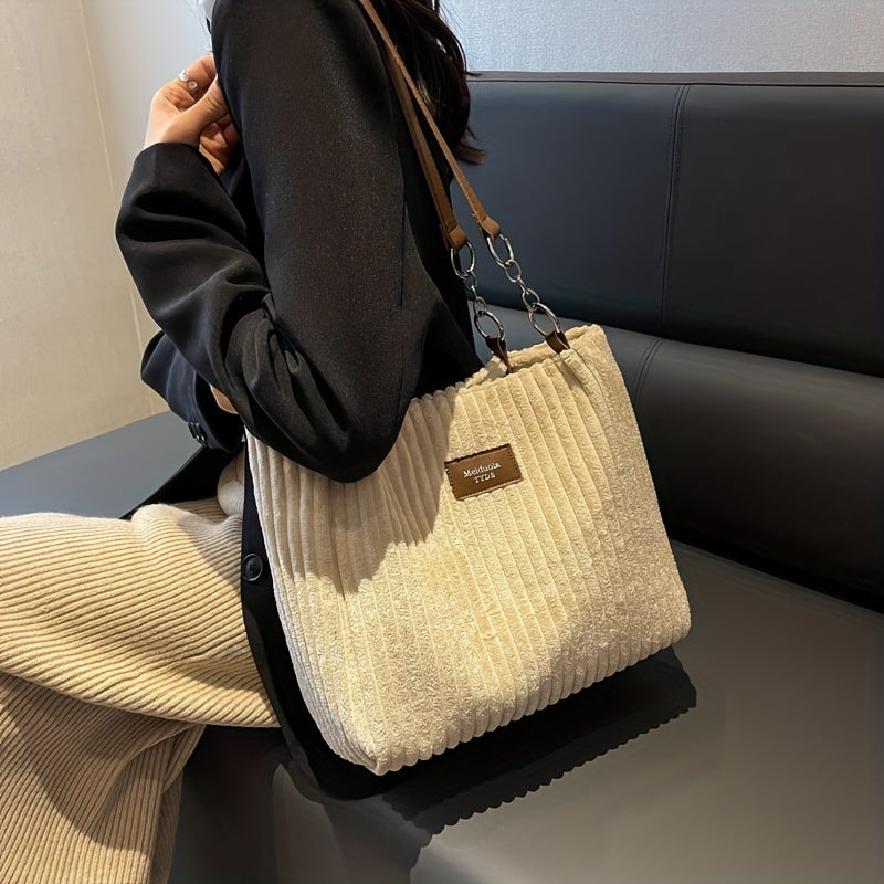 Eva Luxe Velours Côtelé Handtas – Elegant & Ruim met Gouden Ketting