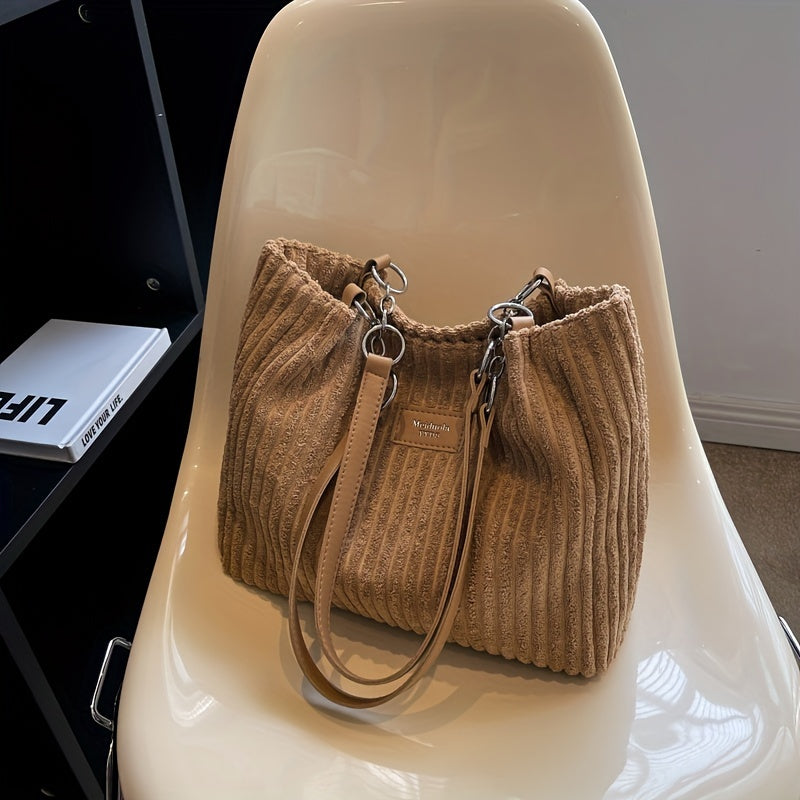 Eva Luxe Velours Côtelé Handtas – Elegant & Ruim met Gouden Ketting