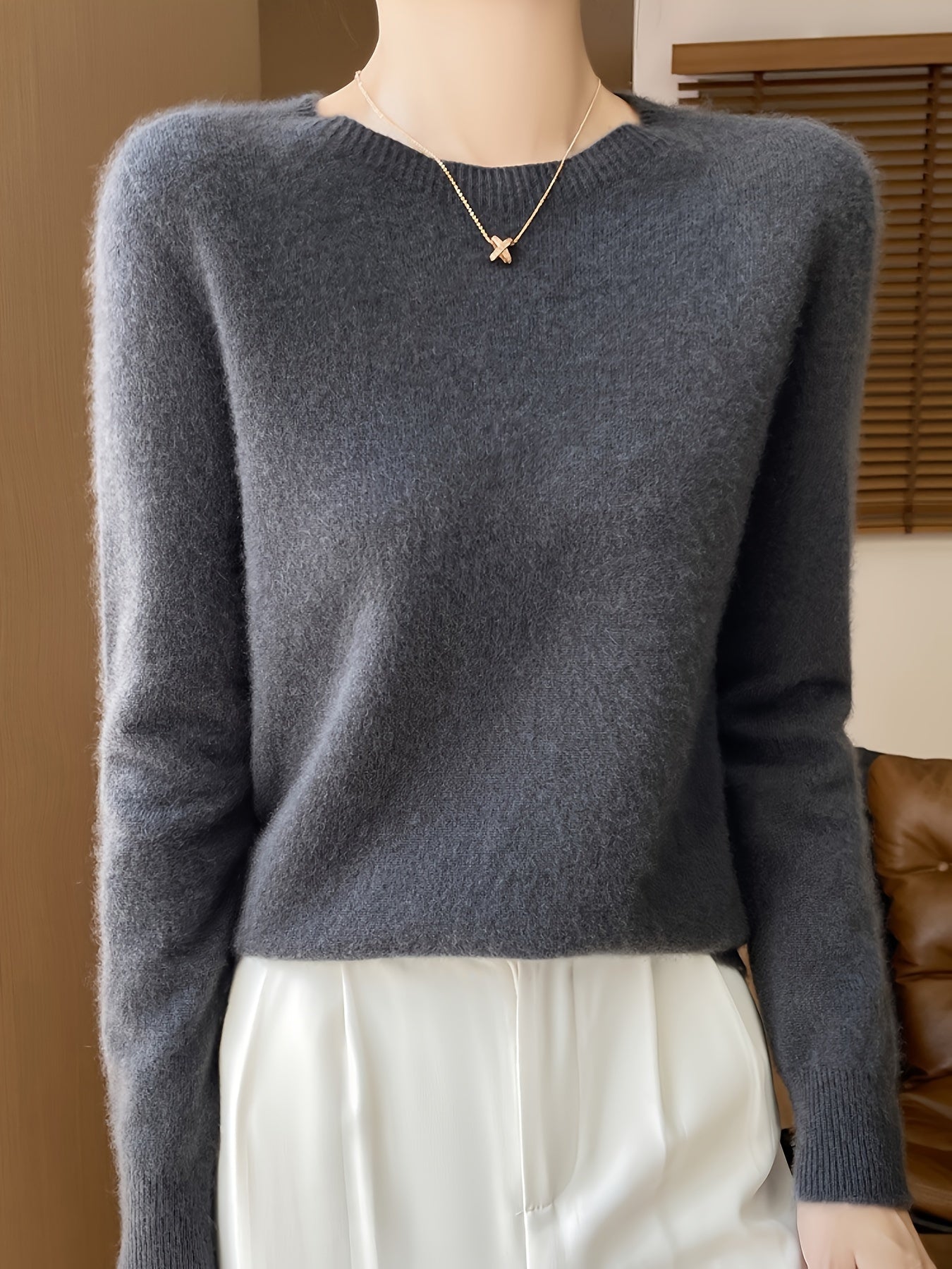 Noa - Wool Shearling Pullover - Elegant & Comfortabel - Met Crew Neck
