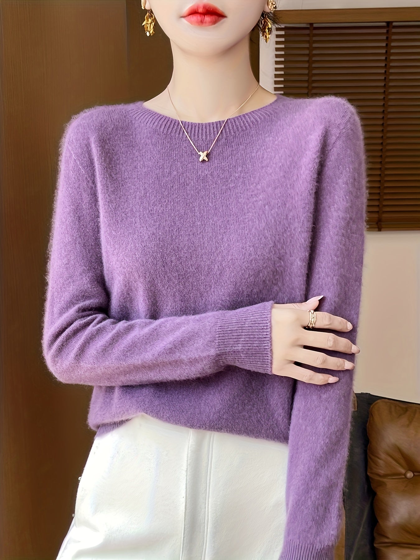 Noa - Wool Shearling Pullover - Elegant & Comfortabel - Met Crew Neck
