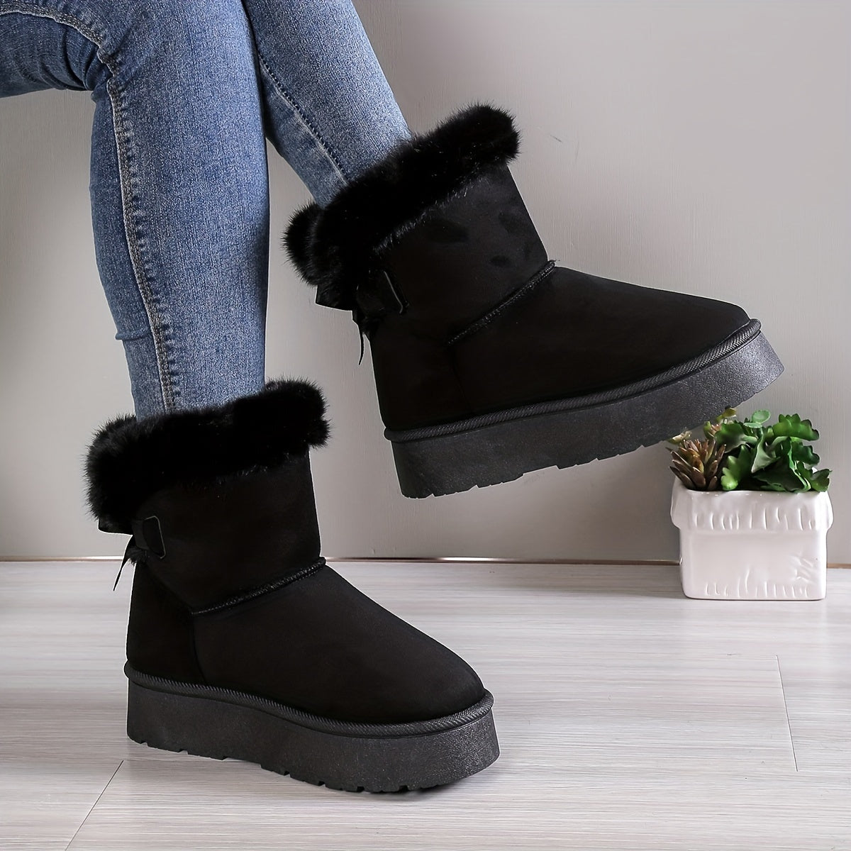 Livia Thermo Laarzen | Warme Pluche Boots met Strik