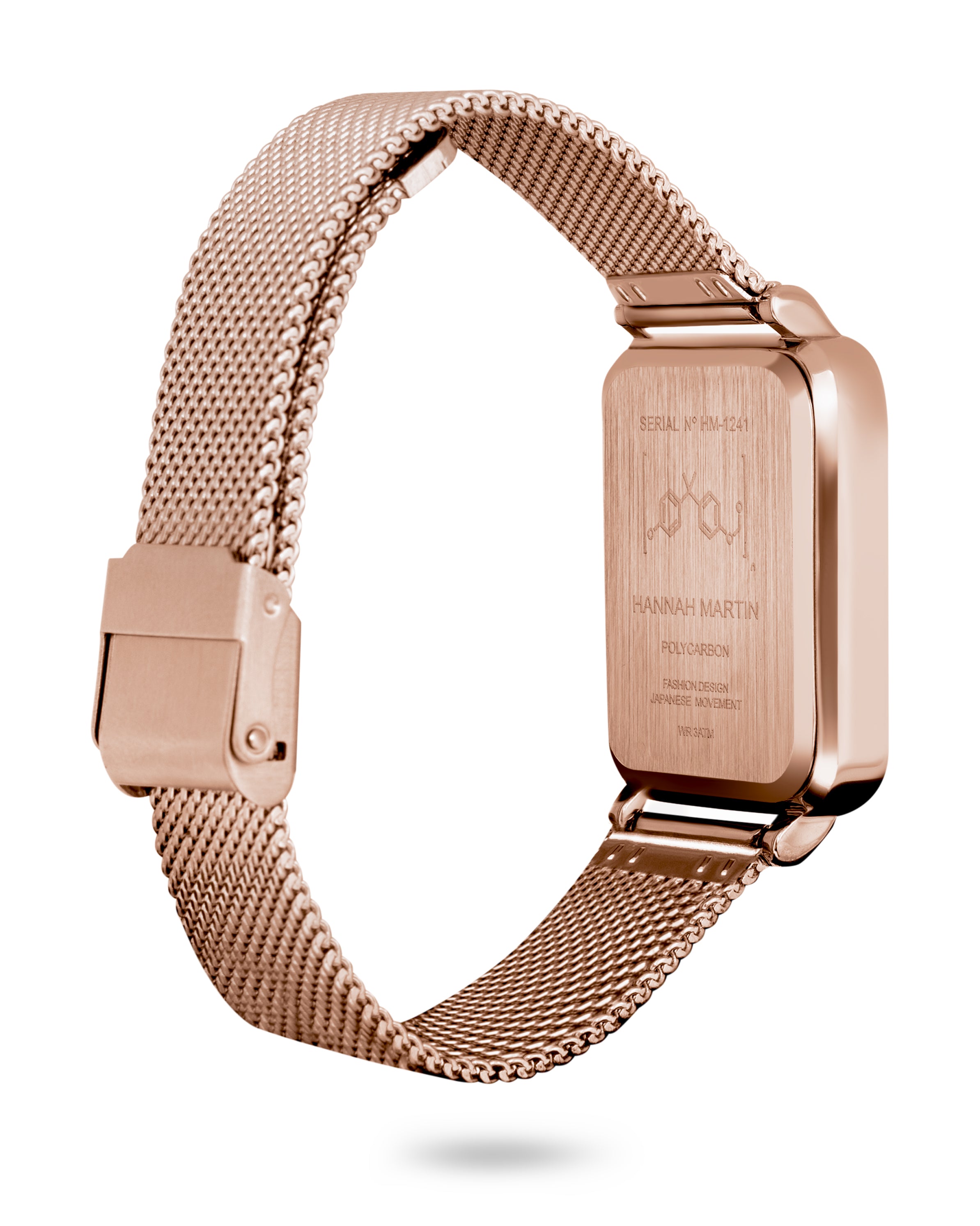 Midnight - Rechthoekig Horloge Roségoud met Zwarte Wijzerplaat en Mesh Band