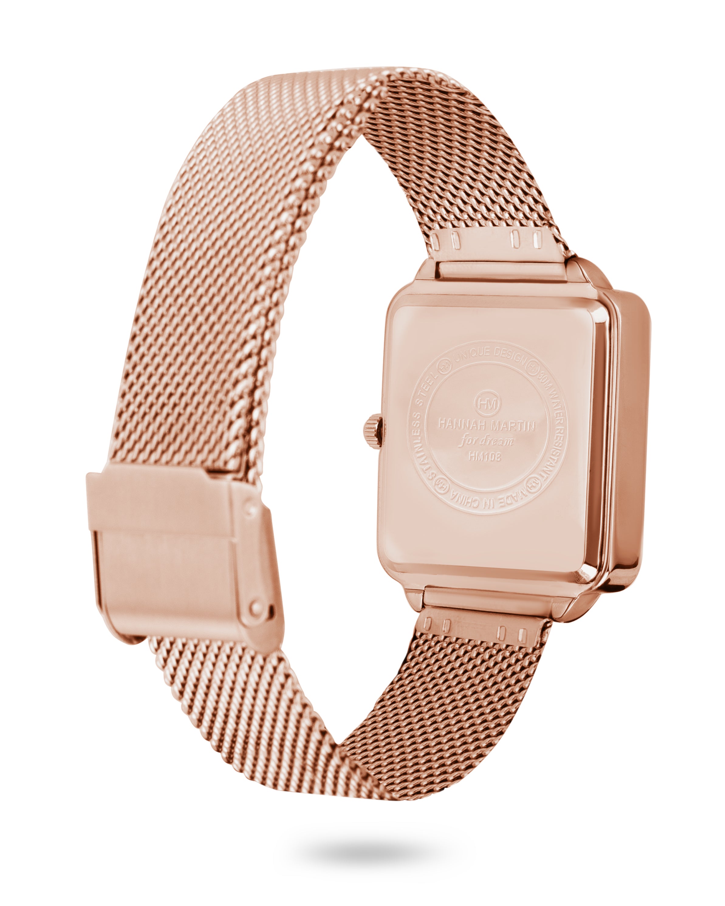 Eclipse - Vierkant Horloge Roségoud met Zwarte Wijzerplaat en Mesh Band