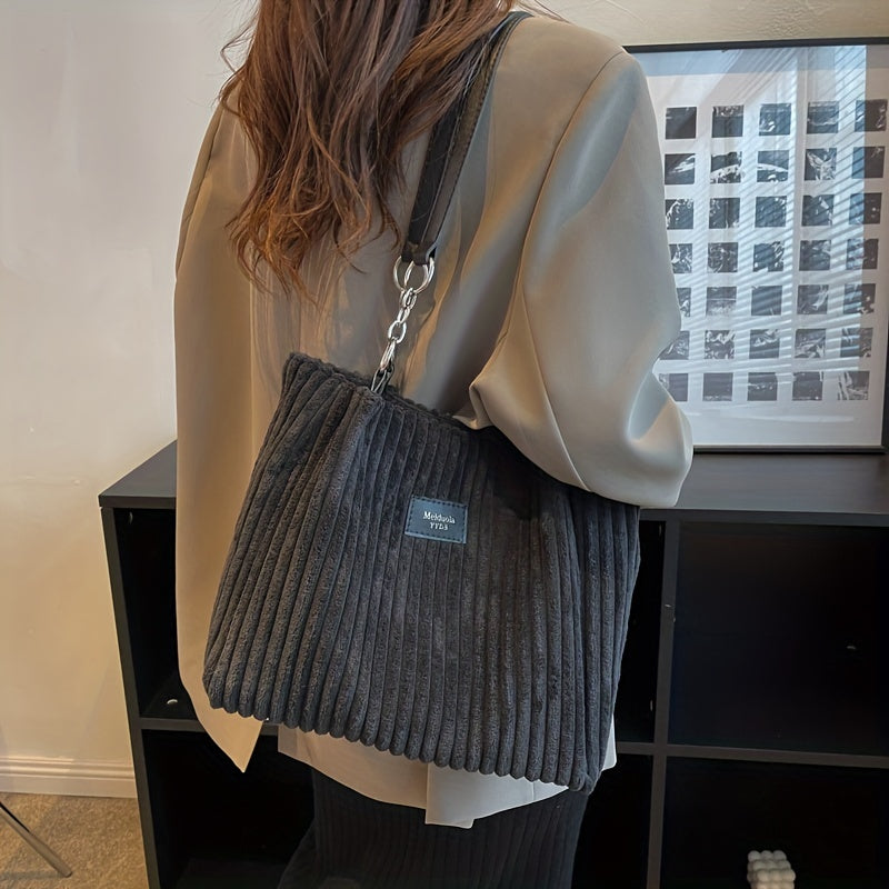 Eva Luxe Velours Côtelé Handtas – Elegant & Ruim met Gouden Ketting