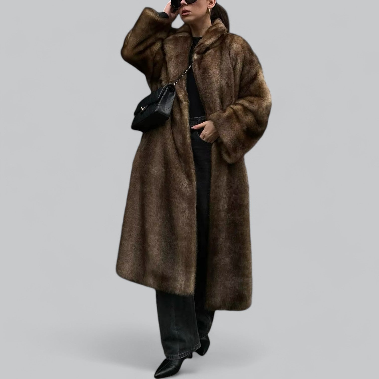 Celeste - Elegante Lange Faux Fur Trenchcoat