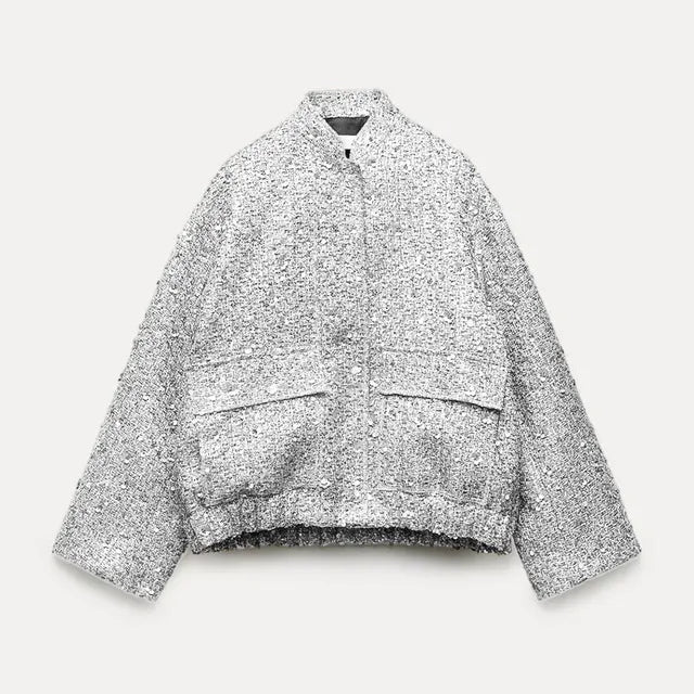 Camille Luxe Paillettenjack met Structuur en Voorzakken