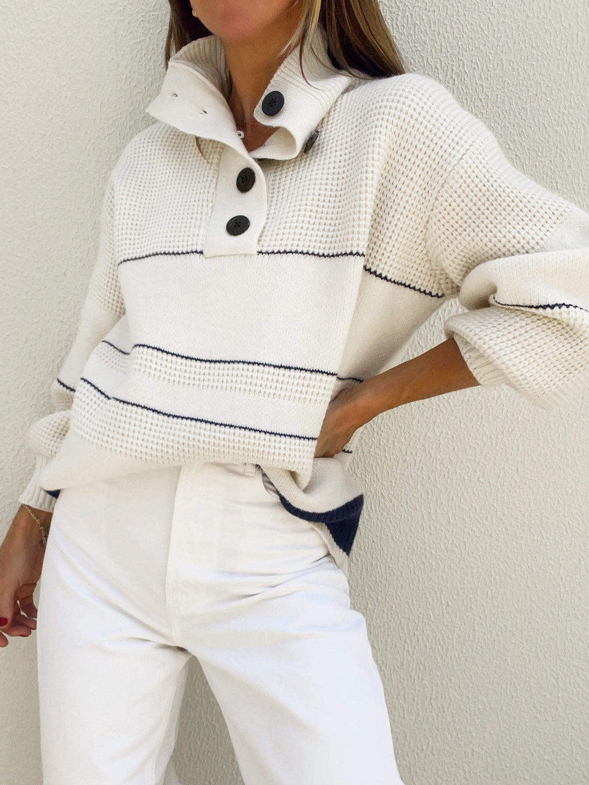 Mila Gebreide Sweater met Open Kraag