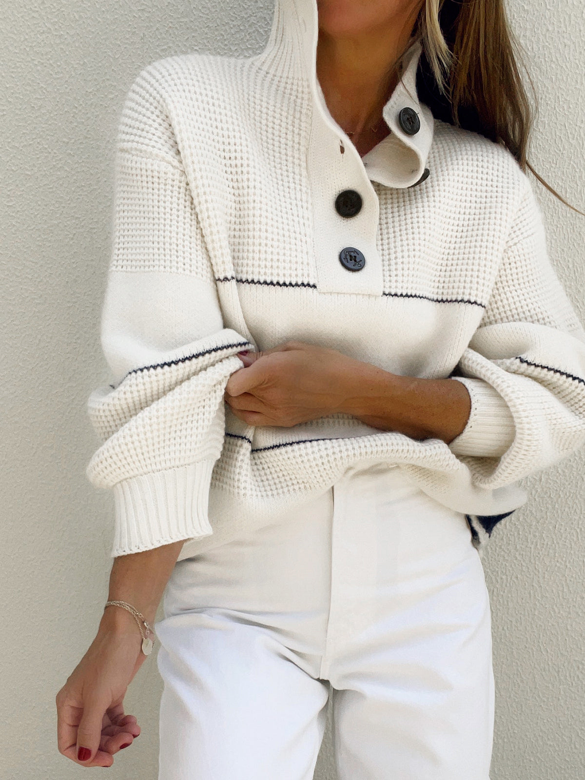 Mila Gebreide Sweater met Open Kraag