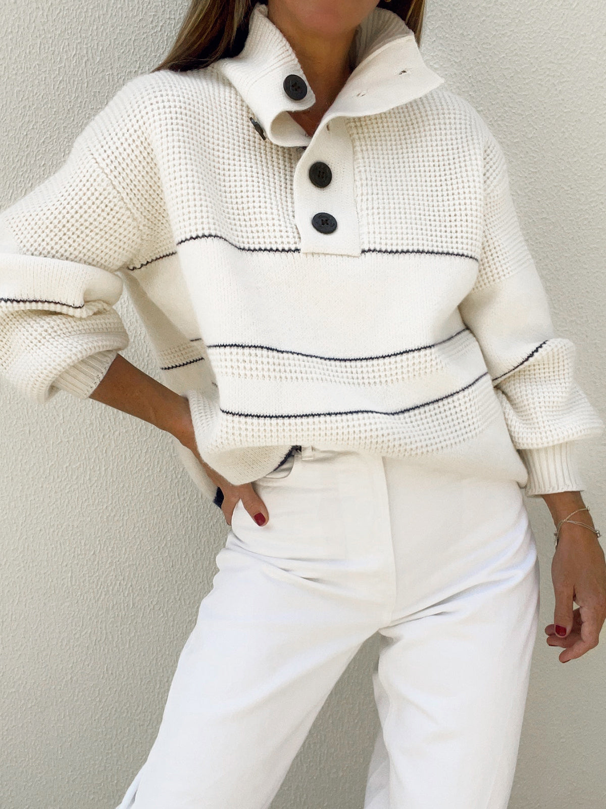 Mila Gebreide Sweater met Open Kraag