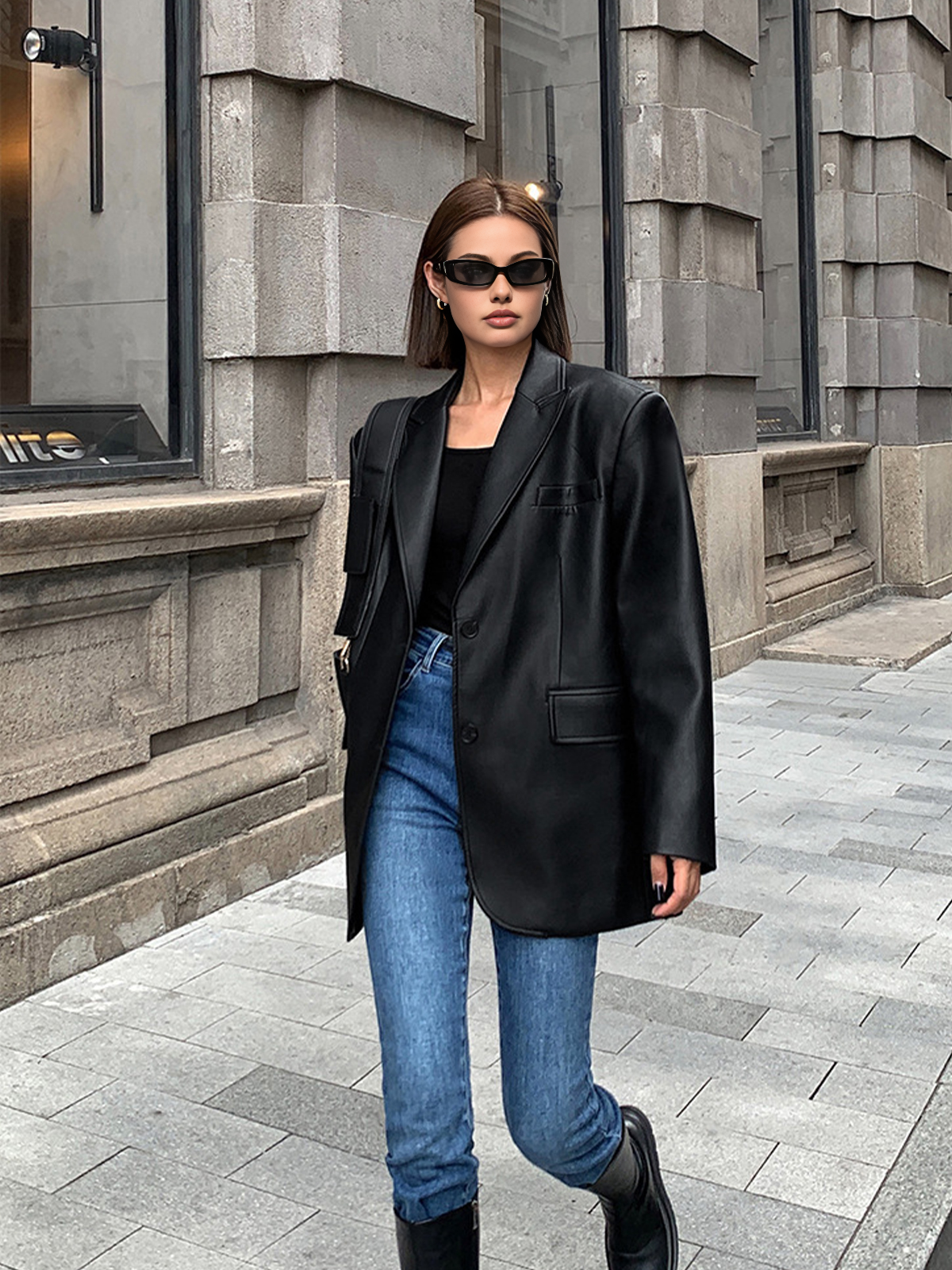 Sophie Blazer – Elegante PU Leren Blazer