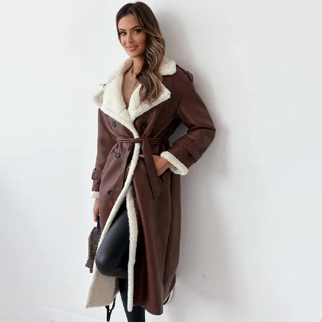 Sienna Lange Leren Sherpa Jas met Tailleband