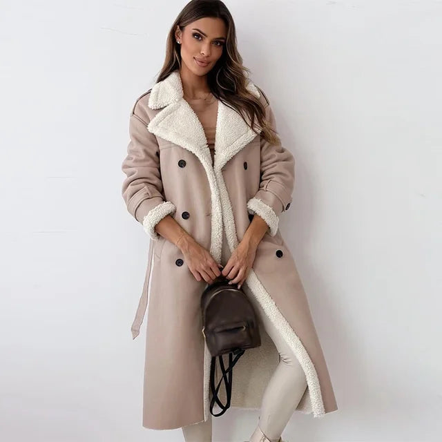 Sienna Lange Leren Sherpa Jas met Tailleband