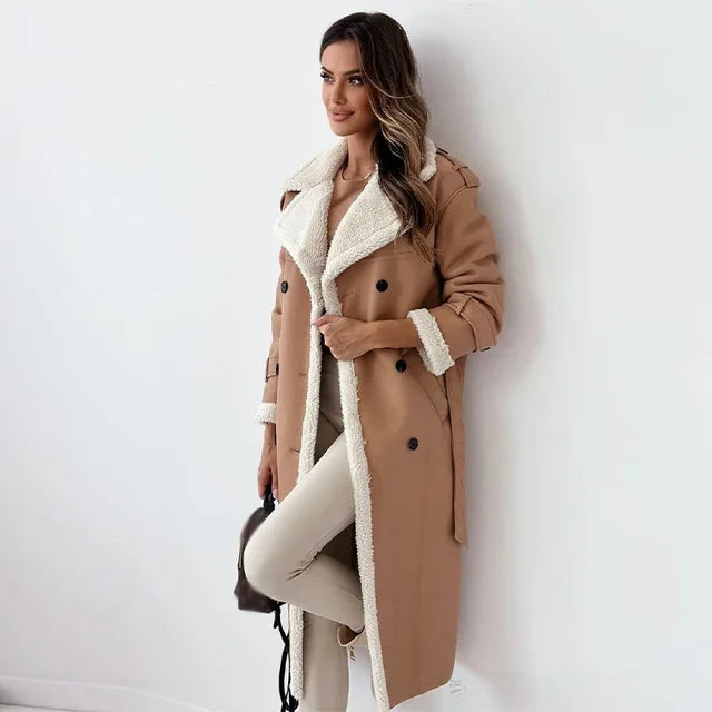 Sienna Lange Leren Sherpa Jas met Tailleband
