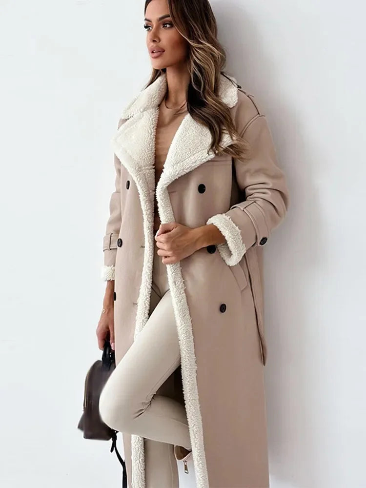 Sienna Lange Leren Sherpa Jas met Tailleband