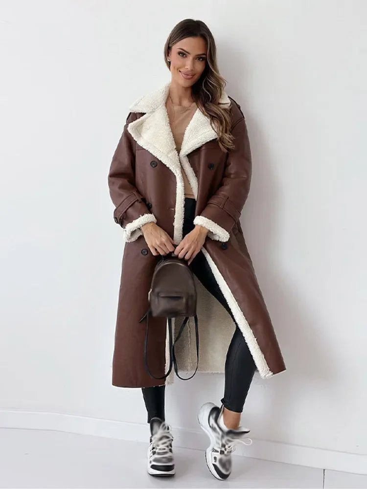 Sienna Lange Leren Sherpa Jas met Tailleband