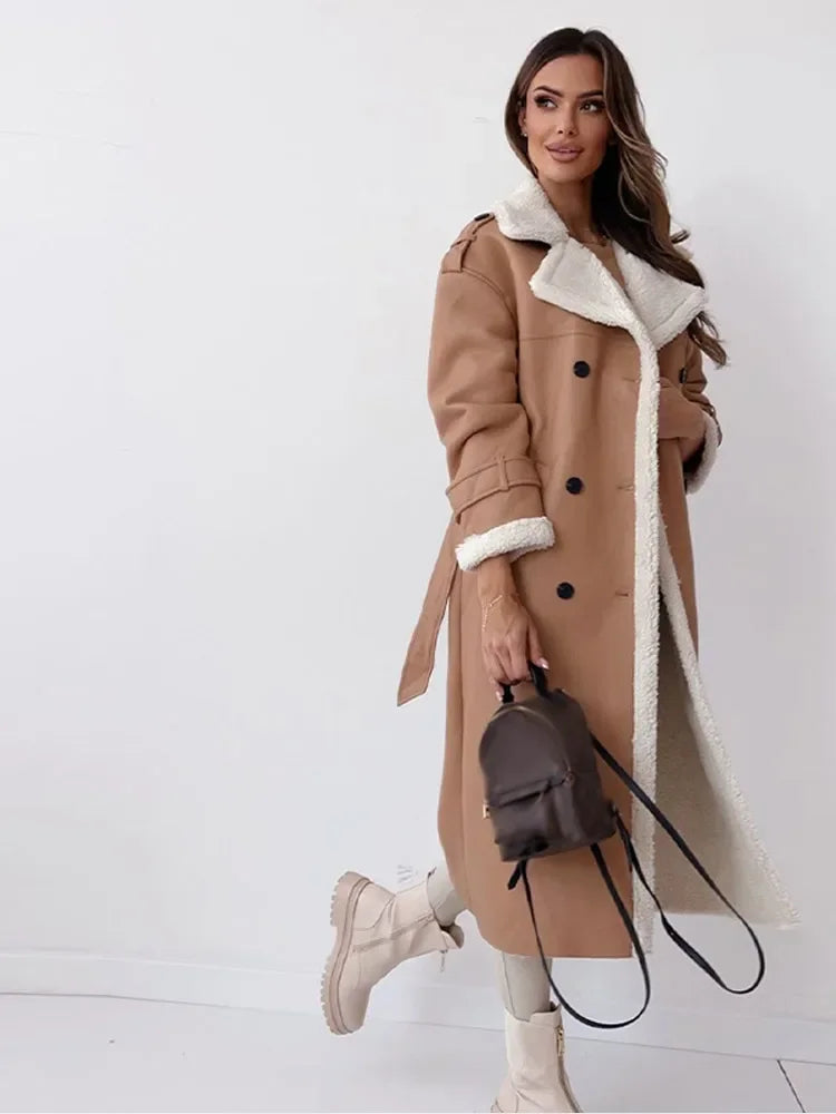 Sienna Lange Leren Sherpa Jas met Tailleband