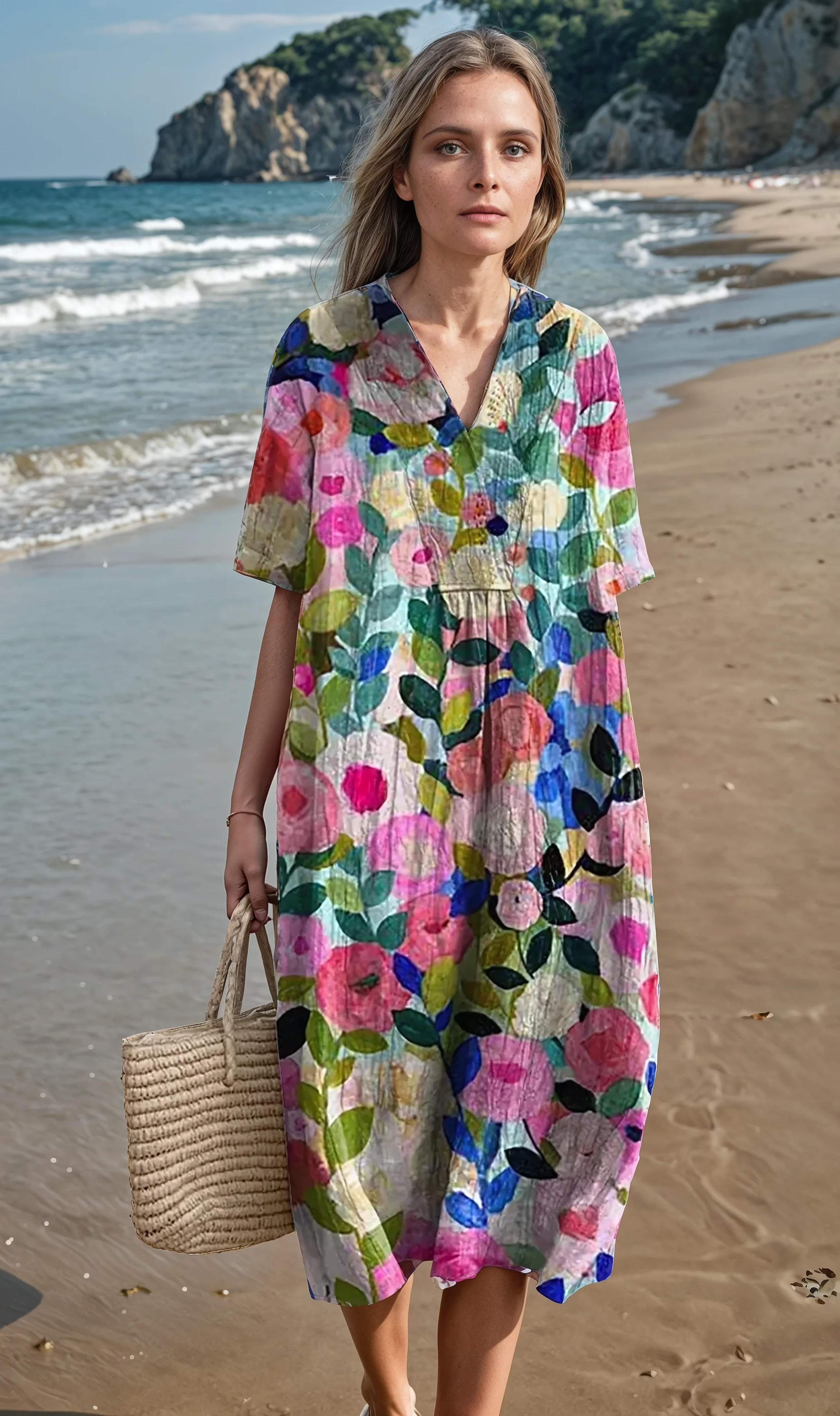 Sophia Elegante Bloemen Midi Jurk – Vrouwelijk & Comfortabel
