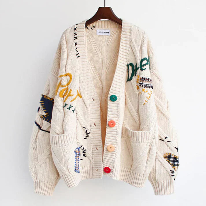 Sophie Luxe Patchwork Cardigan - A stylish and modern addition to your wardrobe, featuring unique patchwork accents for extra flair and comfort.