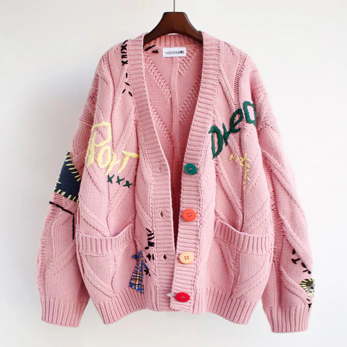 Sophie Luxe Patchwork Cardigan - A stylish and modern addition to your wardrobe, featuring unique patchwork accents for extra flair and comfort.