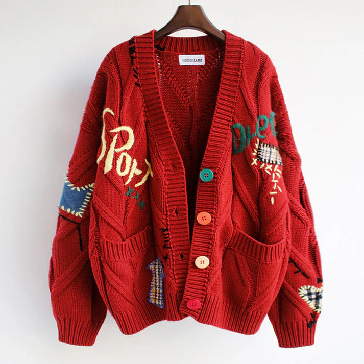 Sophie Luxe Patchwork Cardigan - A stylish and modern addition to your wardrobe, featuring unique patchwork accents for extra flair and comfort.