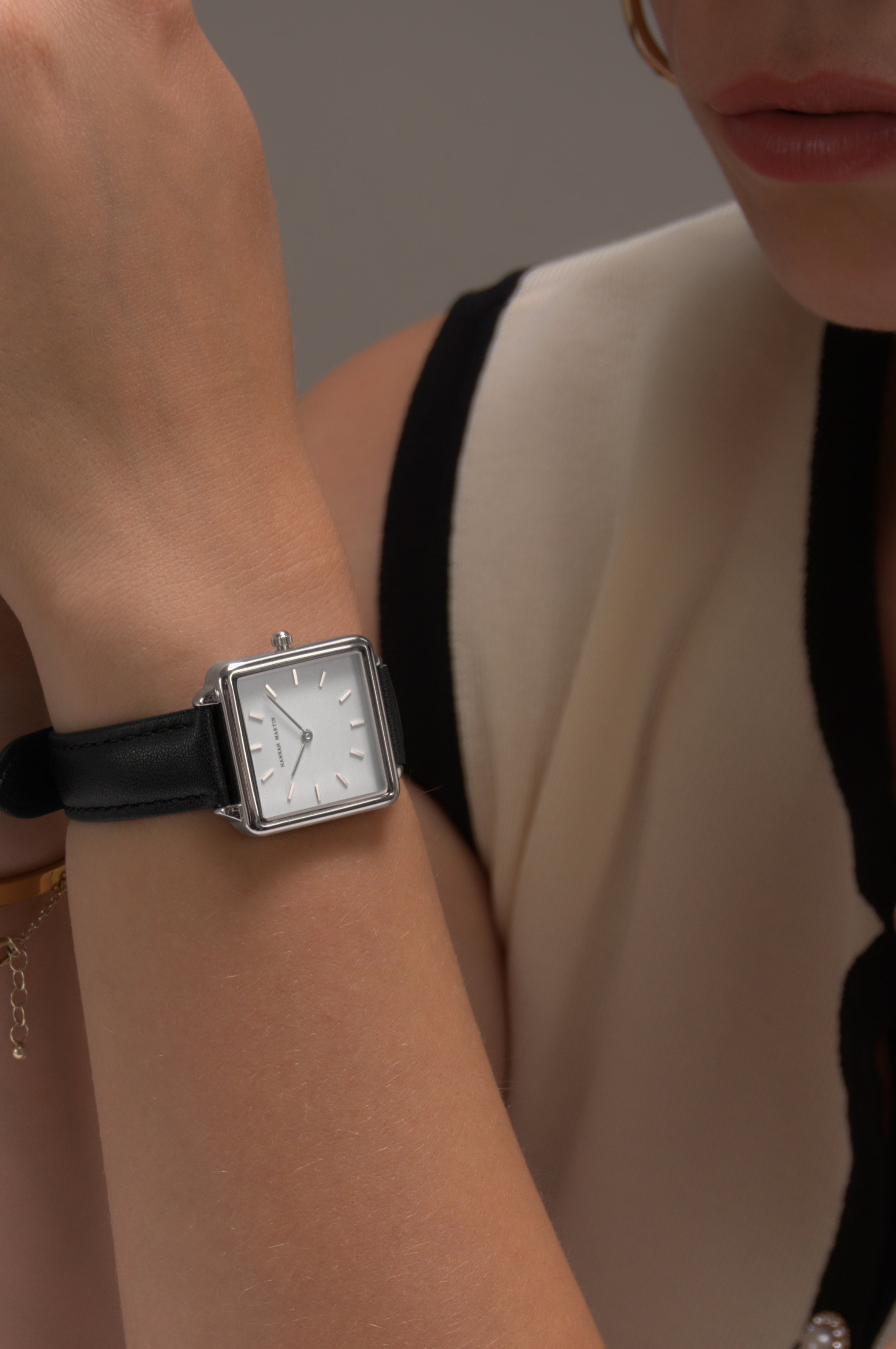 Celeste - Vierkant Horloge Zilver met Witte Wijzerplaat en Zwarte Leren Band