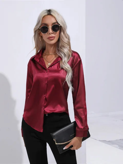 Leah | Elegante Satijnen Blouse voor een Luxe Look
