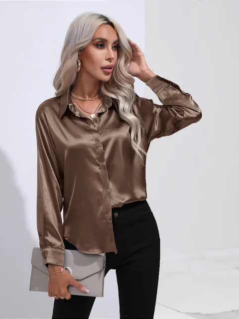 Leah | Elegante Satijnen Blouse voor een Luxe Look
