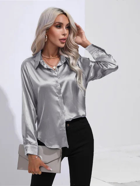 Leah | Elegante Satijnen Blouse voor een Luxe Look