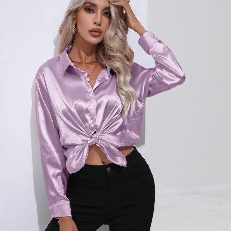 Leah | Elegante Satijnen Blouse voor een Luxe Look
