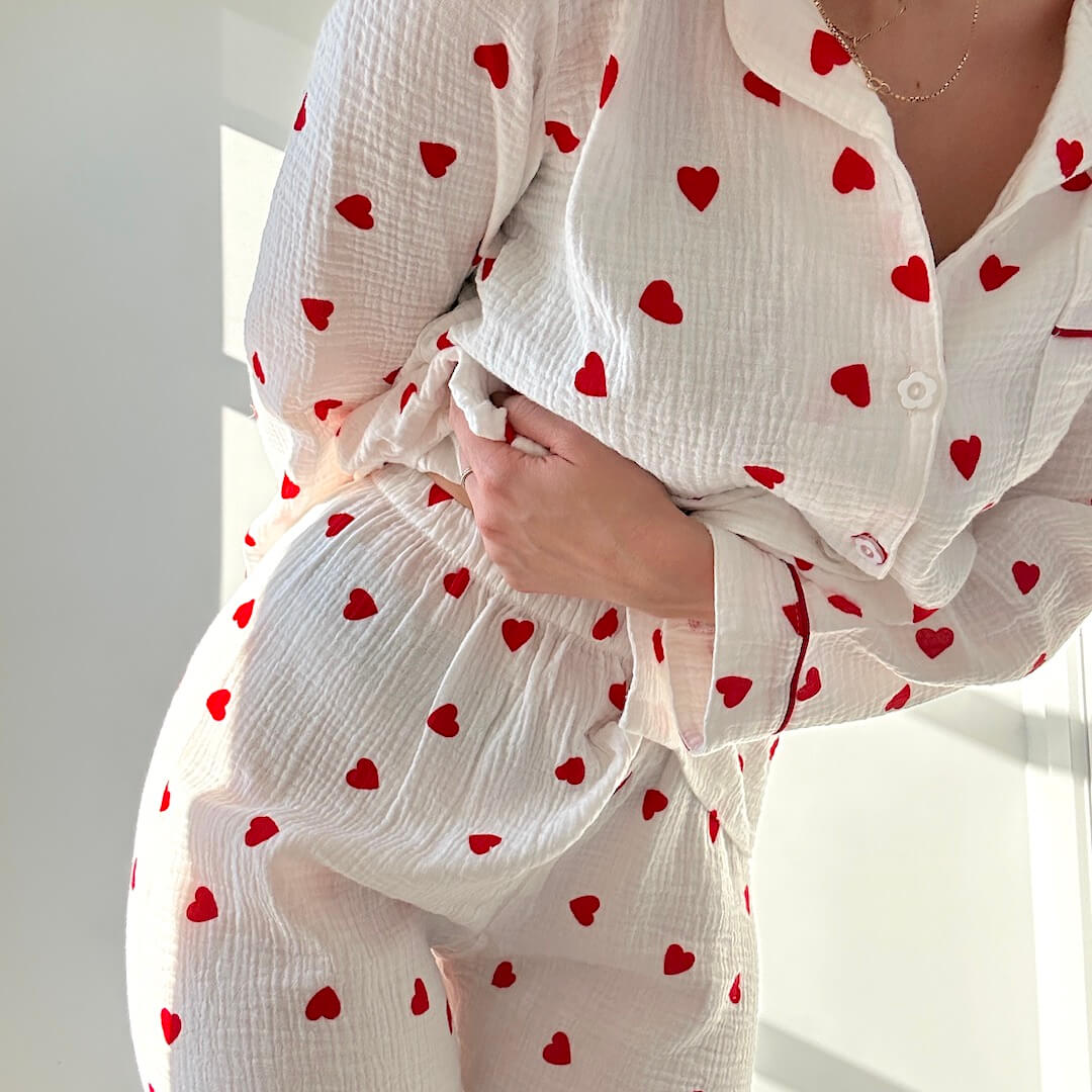 Maud Luxe Dames Loungewear Set met Hartjespatroon