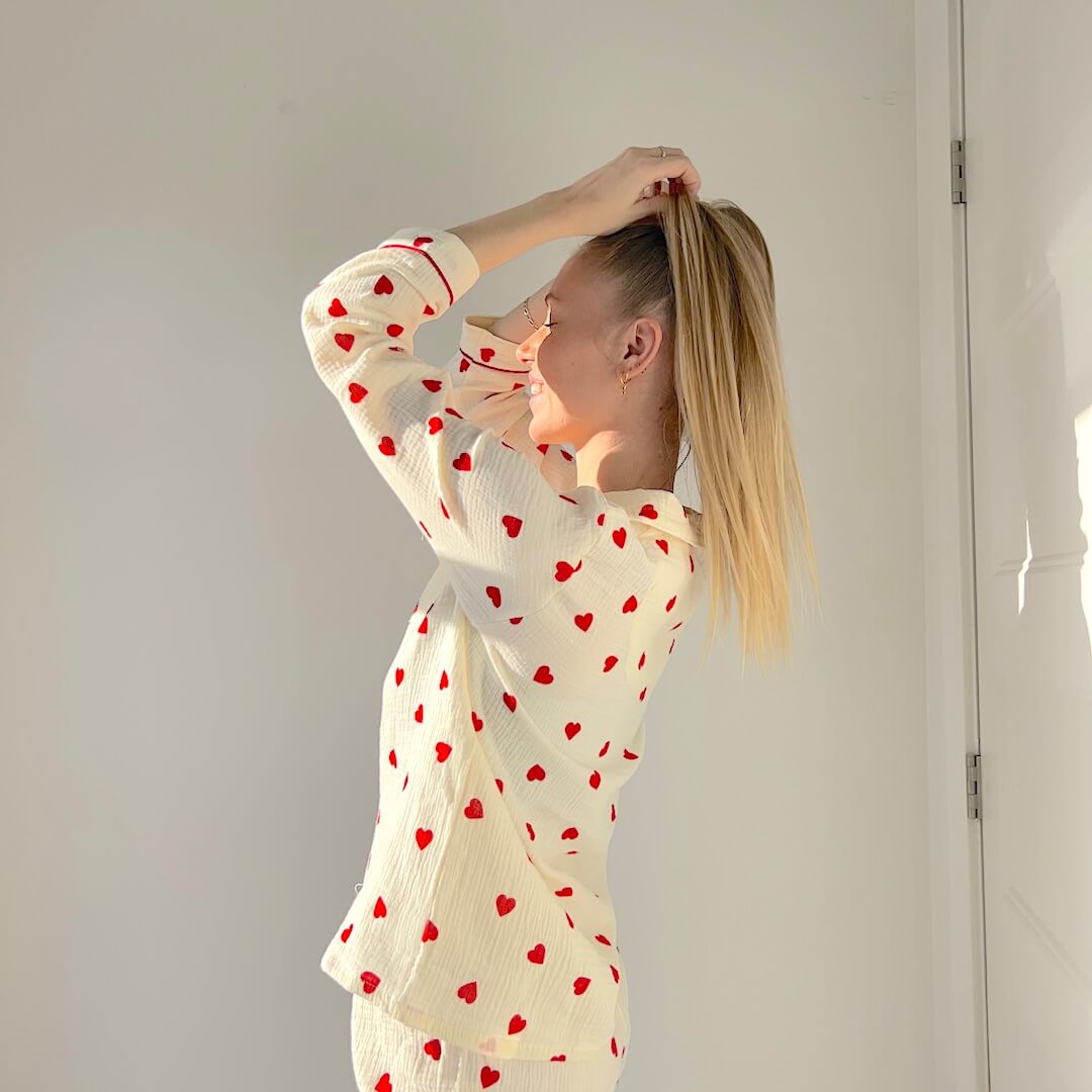 Maud Luxe Dames Loungewear Set met Hartjespatroon