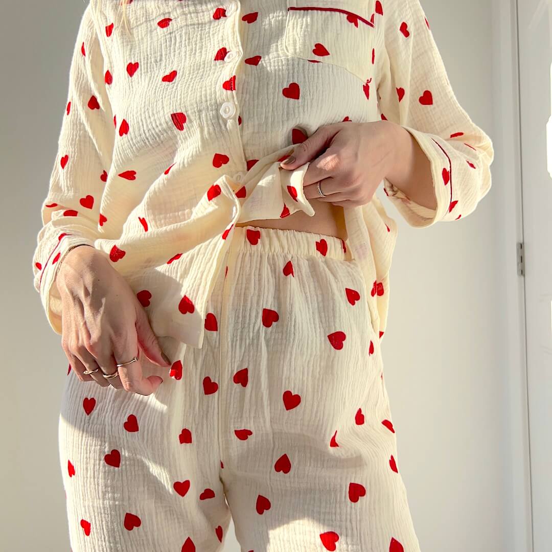 Maud Luxe Dames Loungewear Set met Hartjespatroon