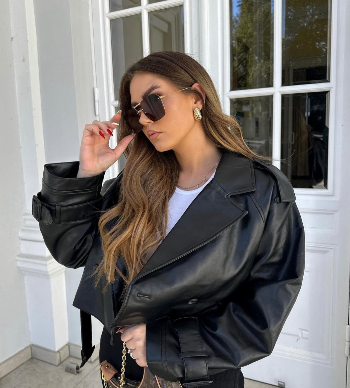 Hannah Cropped Leren Trenchcoat