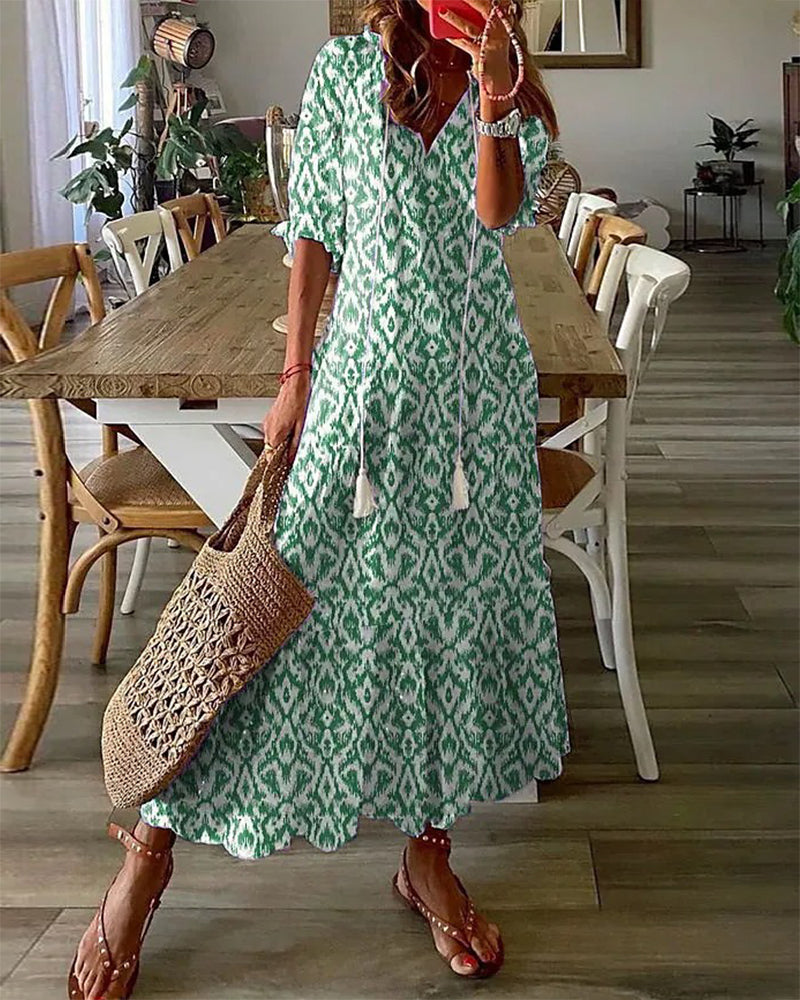 Cleo Comfortabele Boho Maxi Jurk met Flatterende Pasvorm en Tummy-Cover Design