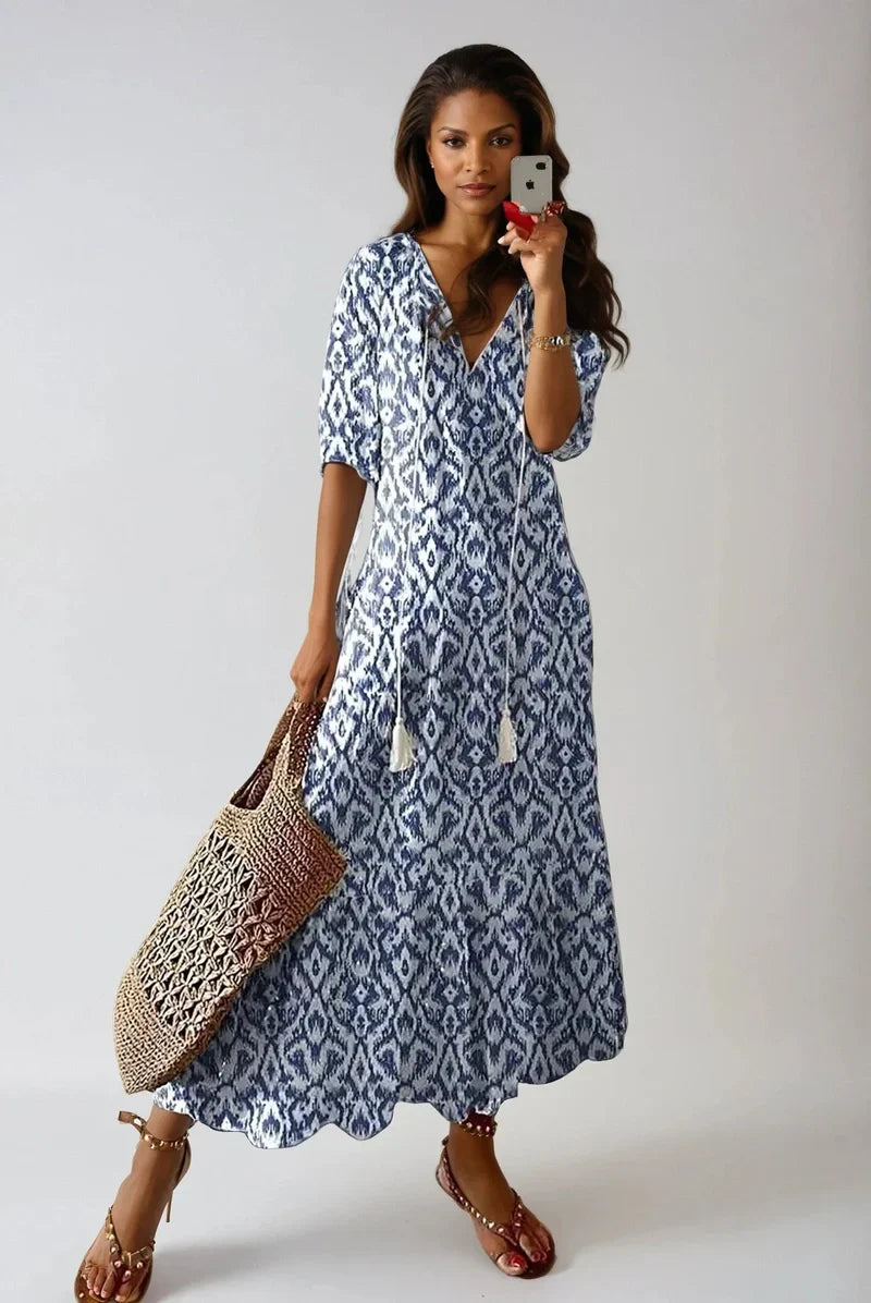 Cleo Comfortabele Boho Maxi Jurk met Flatterende Pasvorm en Tummy-Cover Design