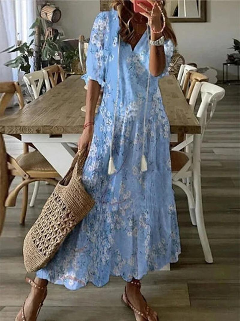 Cleo Comfortabele Boho Maxi Jurk met Flatterende Pasvorm en Tummy-Cover Design