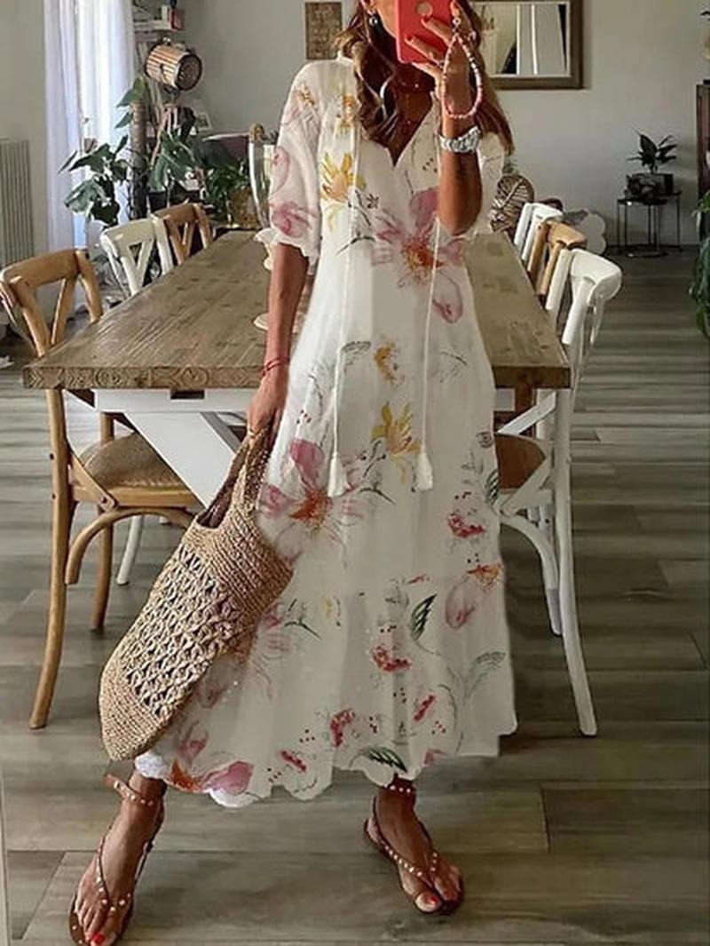 Cleo Comfortabele Boho Maxi Jurk met Flatterende Pasvorm en Tummy-Cover Design