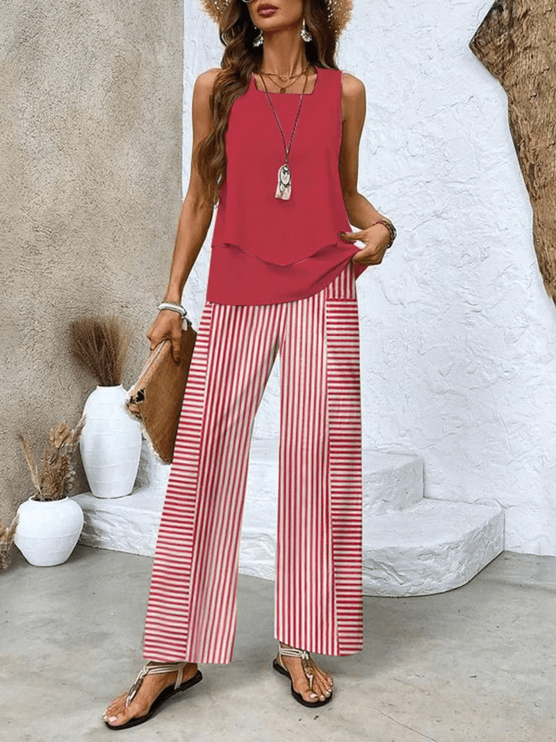 Noor Zomerse Comfortabele Tweedelige Set met Botanische Print
