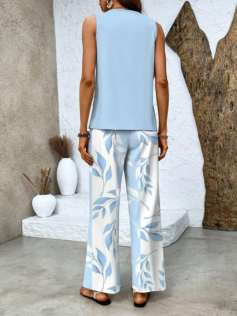 Noor Zomerse Comfortabele Tweedelige Set met Botanische Print