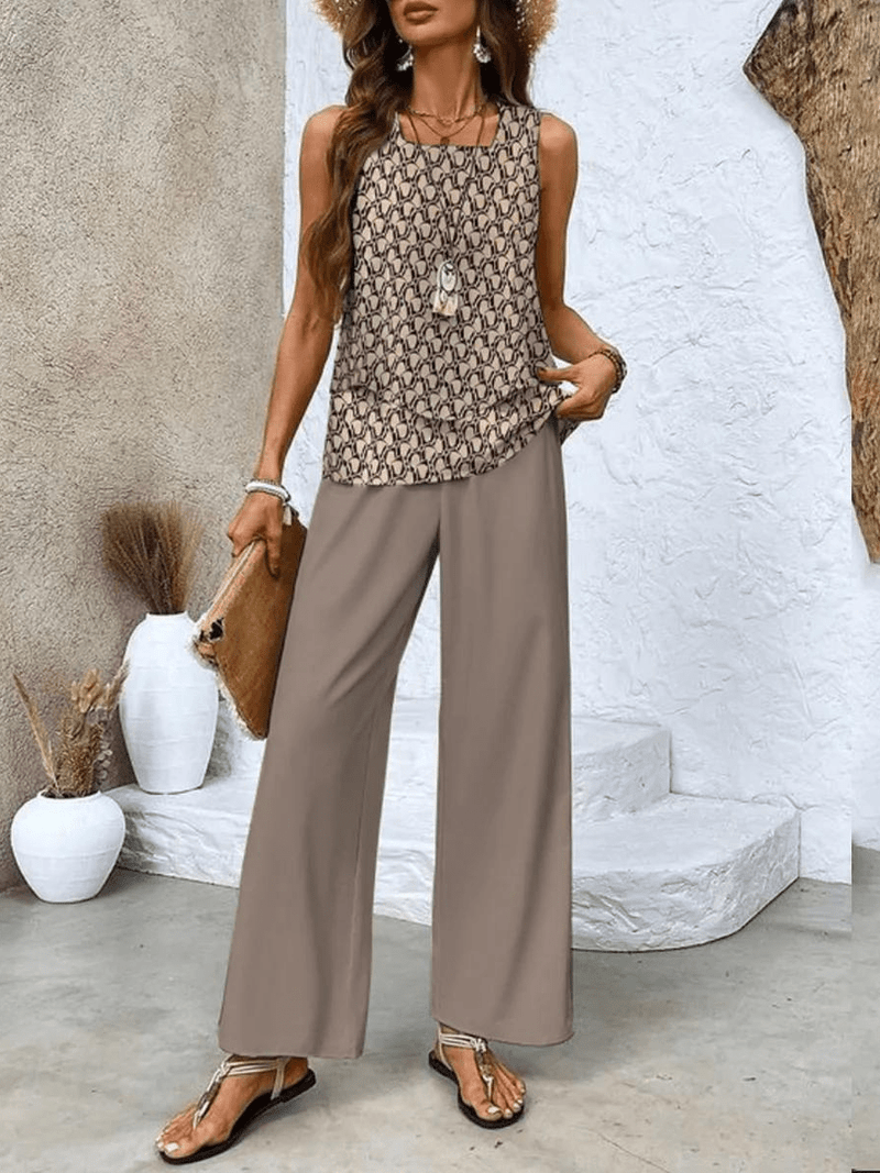 Noor Zomerse Comfortabele Tweedelige Set met Botanische Print