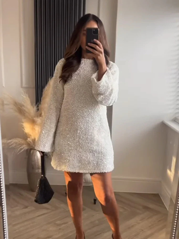 Avelith - Mini Jurk met Contrasterende Strik en Luxe Textuur