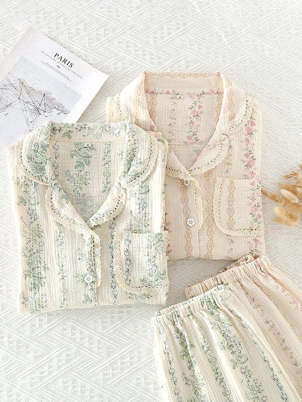 Sofia Bloemenprint Pyjamaset met Kantafwerking