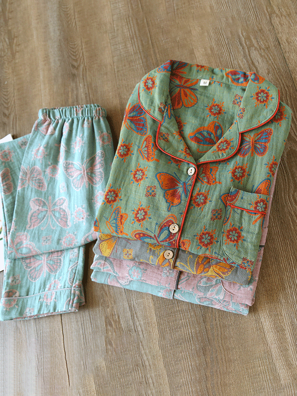 Elisa Crepe Vintage Vlinderprint Pyjama Set