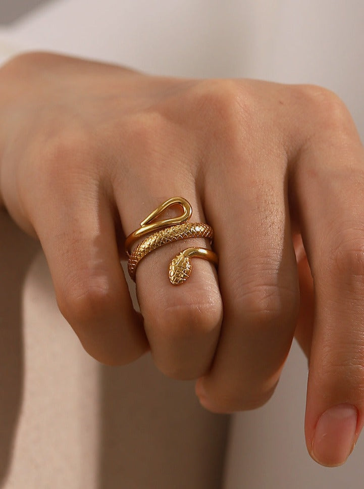 18K Goud Vergulde RVS Ring met Slangontwerp