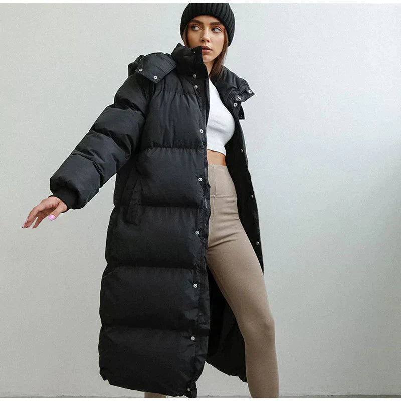 Sofia Luxe Gewatteerde Lange Winterjas met Capuchon