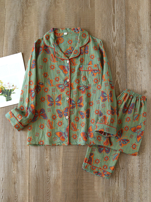 Elisa Crepe Vintage Vlinderprint Pyjama Set