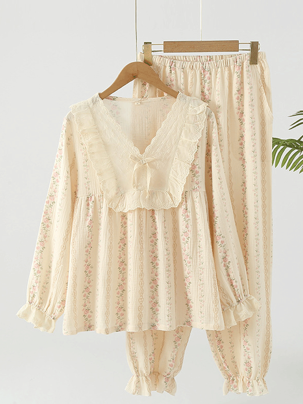 Charlotte Verfijnde Kanten Bloemenprint Pyjama Set